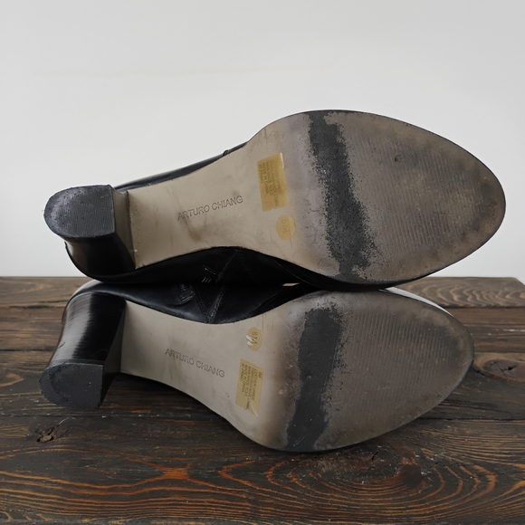 Arturo Chiang Primo Ankle Boots Size 8M Platform Black Leather Buckle Belt ZipUp - Picture 14 of 16